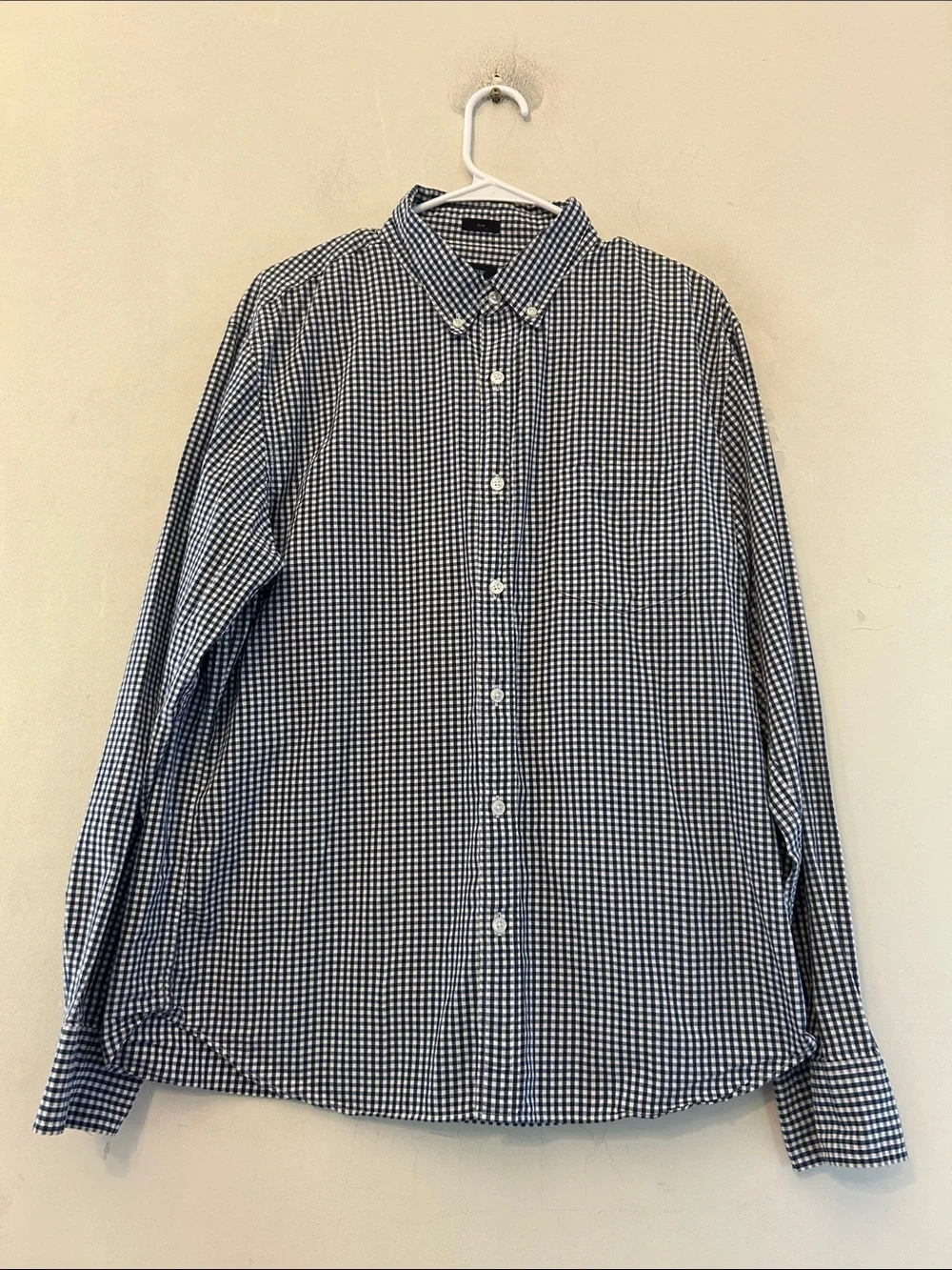 J Crew Men's Navy white Check Button-Down long sleeve Shirt Slim fit Size XL EUC